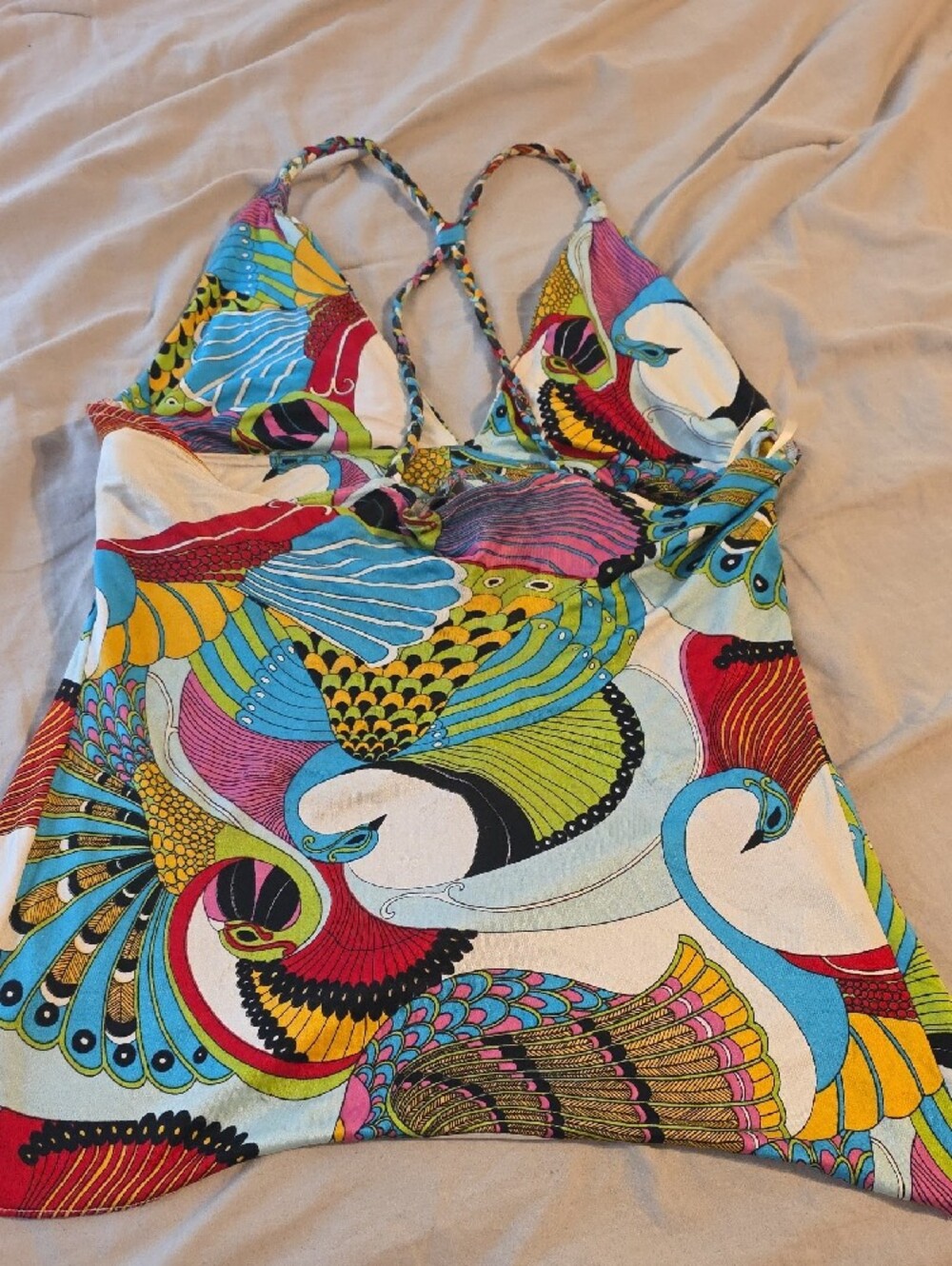 Sky Multicolor Printed Halter Bodysuit with Braided Black Waist - Picture 2 of 2